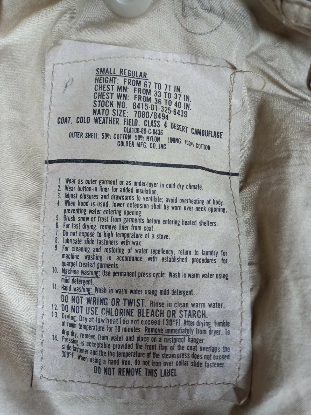 Genuine US Army Military issue DCU M65 Field Jacket Desert Cold Weather - Small