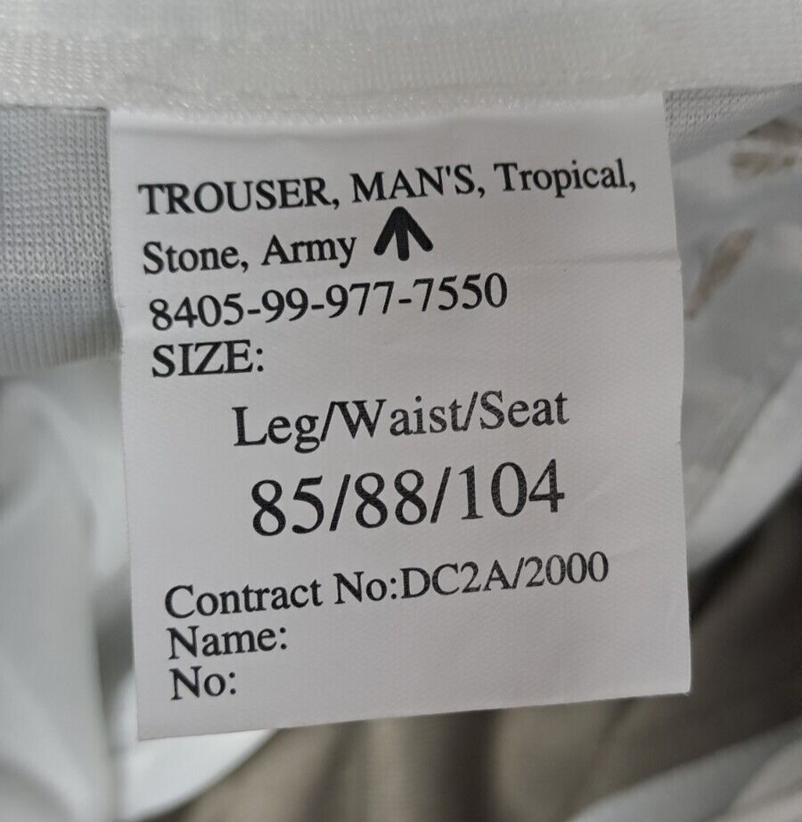 New Tropical Stone Trousers British Army Temperate Safari Dress Uniform 85/88