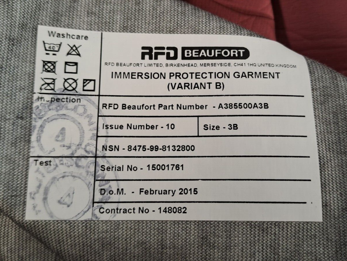 Royal Air Force RAF RFD Beaufort Immersion Suit British Army Military - 3B