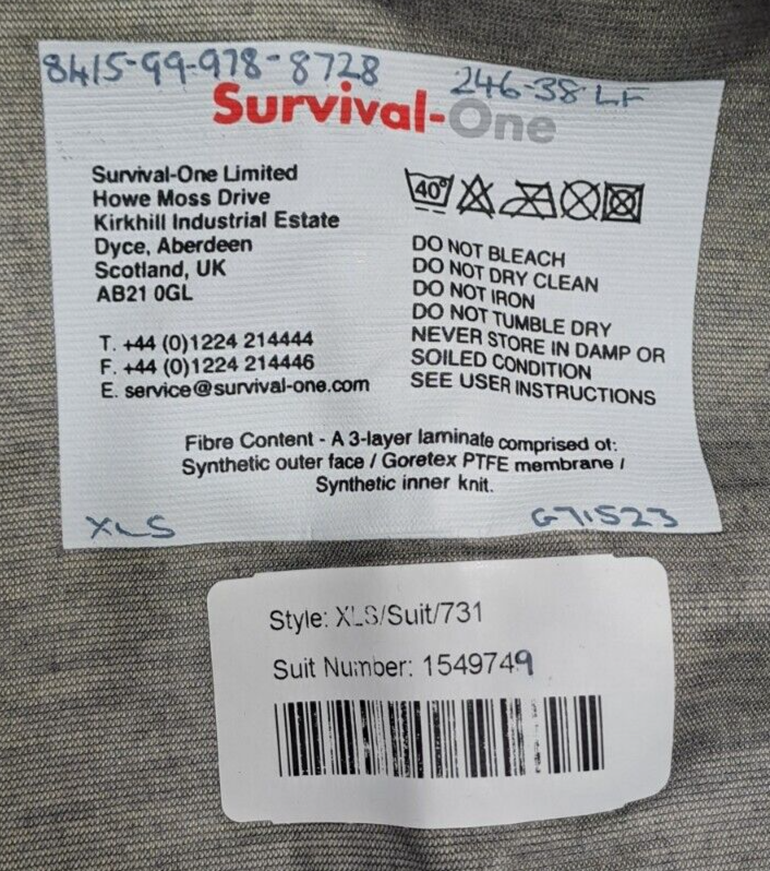 Genuine Survival One UKSF SAS SBS Surplus Gore-Tex Immersion Dry Suit - XLS