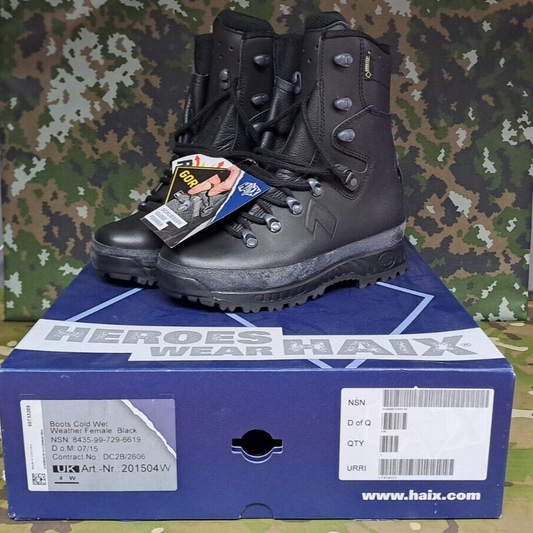British Military Goretex Cold Wet Weather Patrol Black Leather Boots UK 4 W