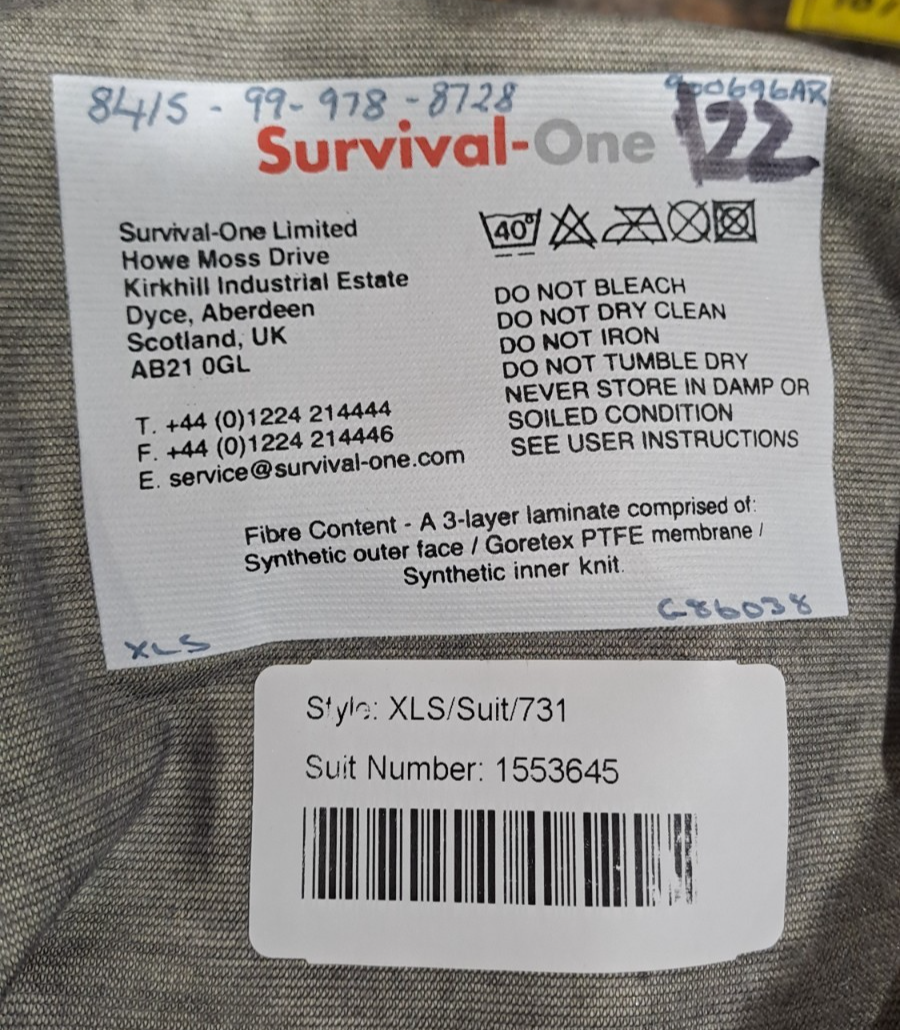 Survival-One UKSF SAS SBS Military MCT Gore-Tex Immersion Dry Suit - XLS