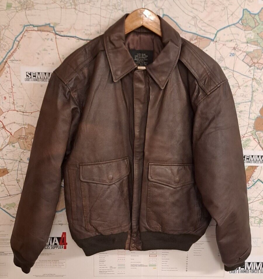 Genuine US Air Force Flight Tech Type A-2E Brown Leather Bomber Jacket - Small