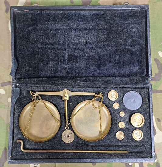 Small Vintage Brass Jewelers Scale With Weights In Black Velvet Case