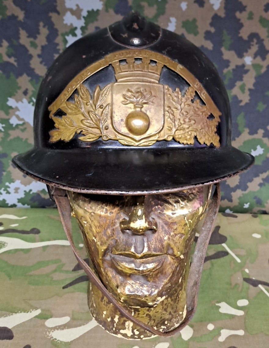 ANTIQUE FRENCH SAPEURS POMPIERS FIREMAN’S ADRIAN HELMET F.R FIRE SERVICE