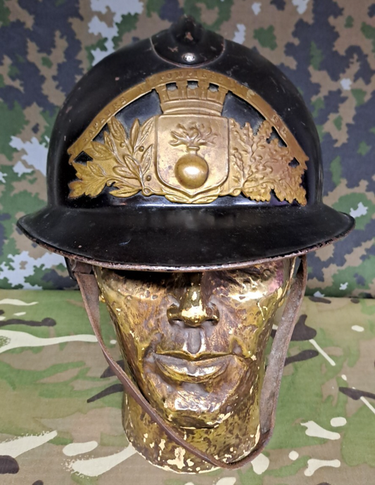 ANTIQUE FRENCH SAPEURS POMPIERS FIREMAN’S ADRIAN HELMET F.R FIRE SERVICE
