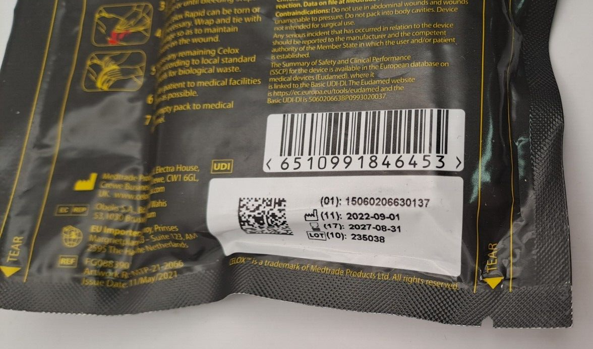 New Celox Rapid Z-Fold Gauze 1.5m IFAK Quikclot Bandage Exp - 2027 Medic