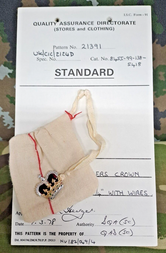 Genuine Vintage British Army Inspectorate of Stores Metal Badge Sample Card 1978