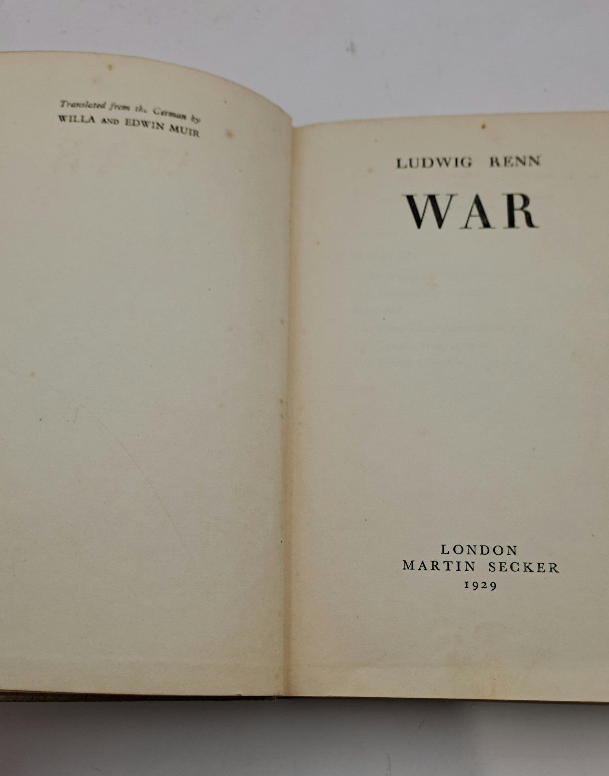 War Ludwig Renn HC Martin Secker English Translation WWI Anti-War Novel