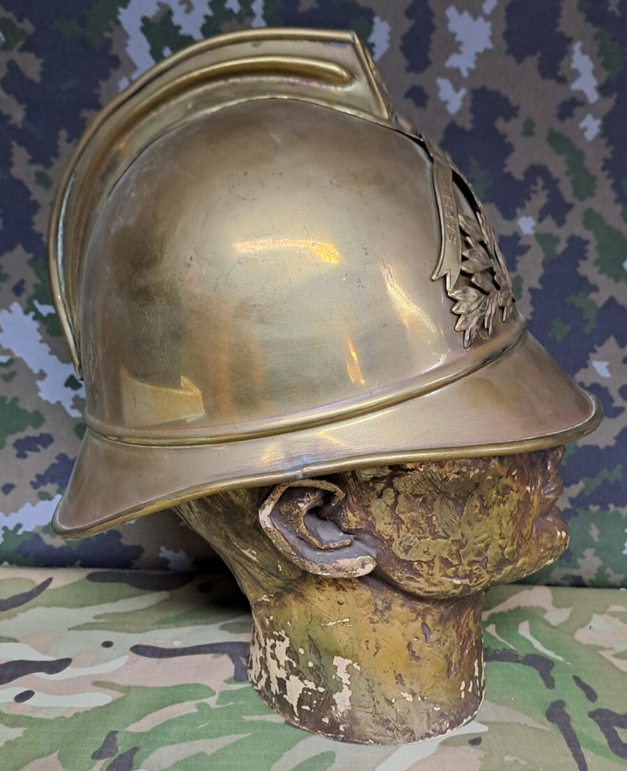 Original Antique FRENCH SAPEURS POMPIERS FIREMAN’S HELMET Osselle Fire Service