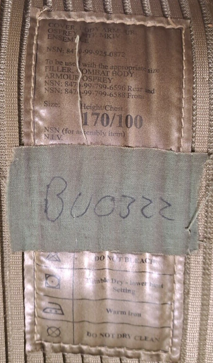 Genuine British Army Military SAS Osprey Ballistic Vest & Soft Kev lar Fillers