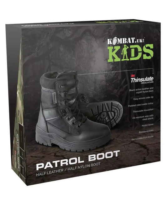 Kombat UK Kids Boys Cadet Patrol Boots Black Military Army Side Zip UK - 8 UK