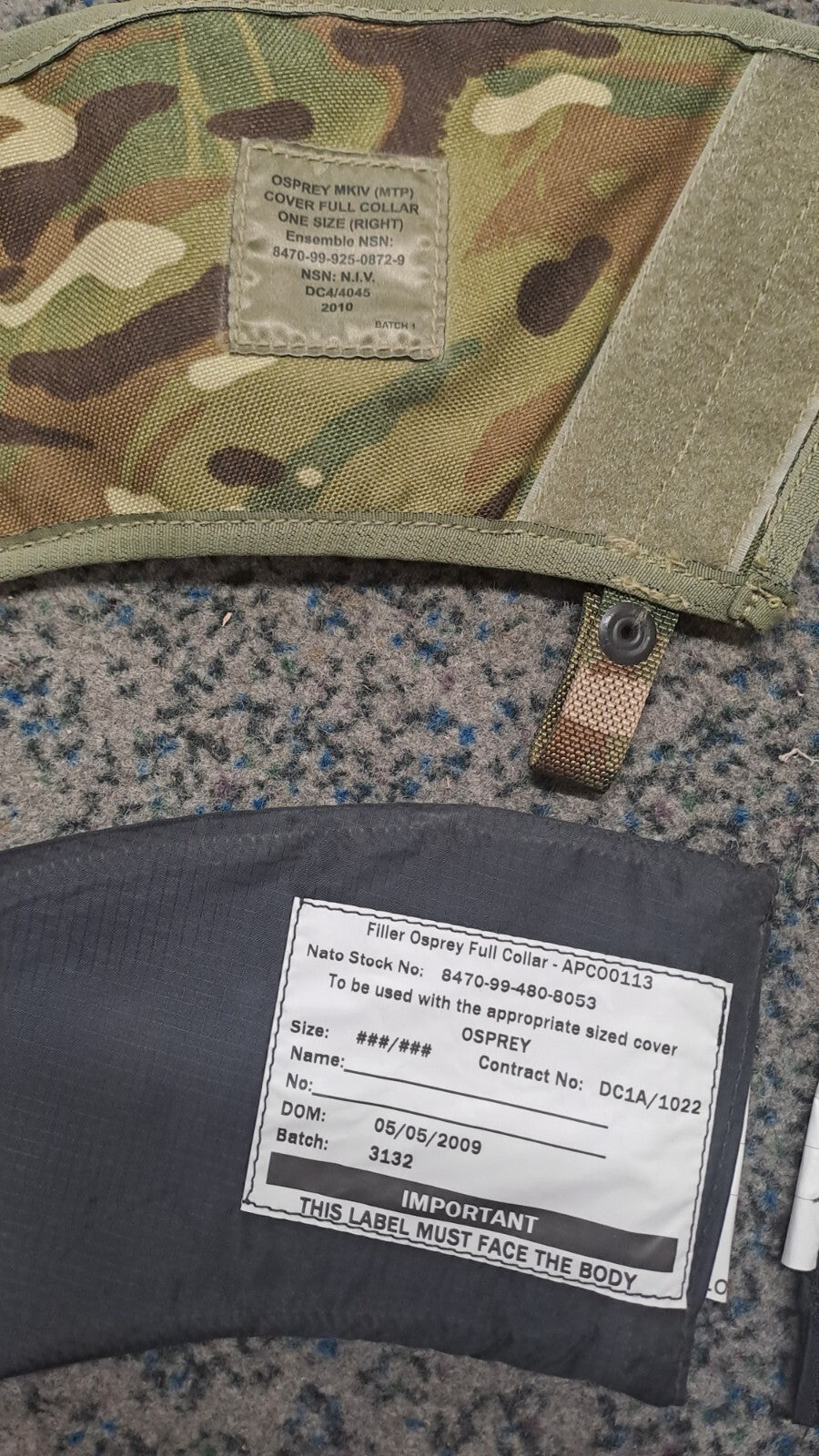 Genuine British Army Military SAS Full Collar MTP with Ballistic Filler Osprey