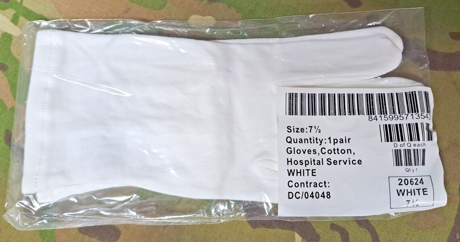 British Army Surplus Issue Gloves Hospital Service White 100% Cotton Size 7.5