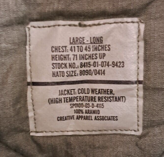 US Military Surplus Cold Weather Tanker Jacket  High Temperature Resistant - L