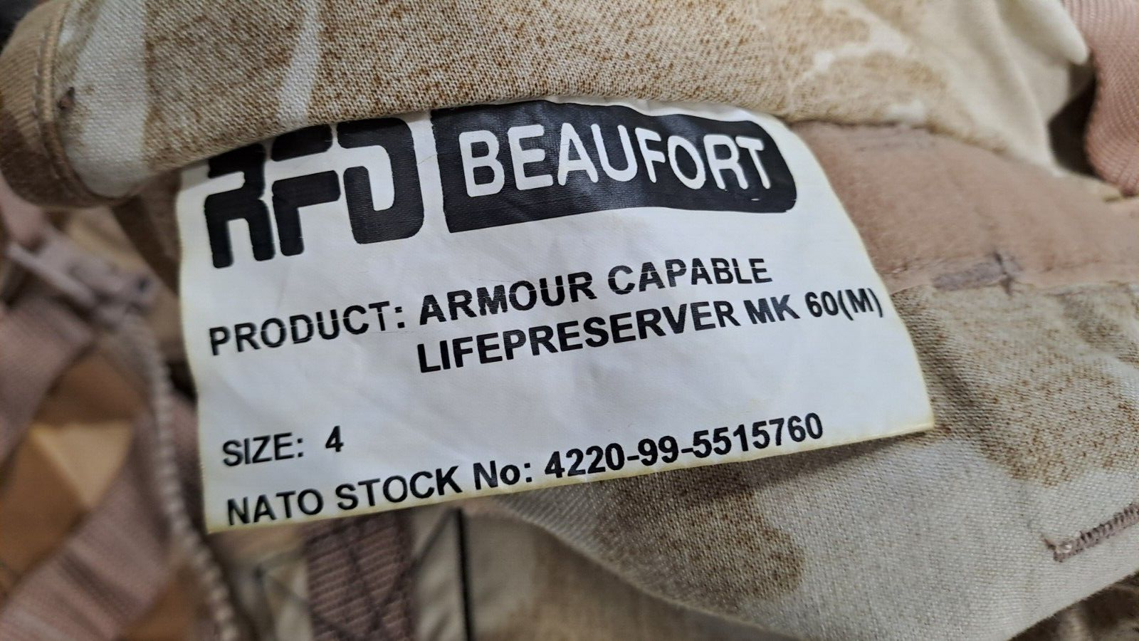 RARE Original RAF Desert DPM MK60 Life Preserver Armour Capable Vest Size 4