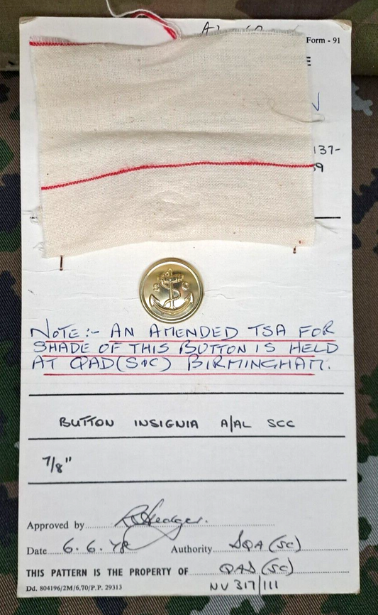 Genuine Vintage British Army Inspectorate of Stores Metal Badge Sample Card 1978