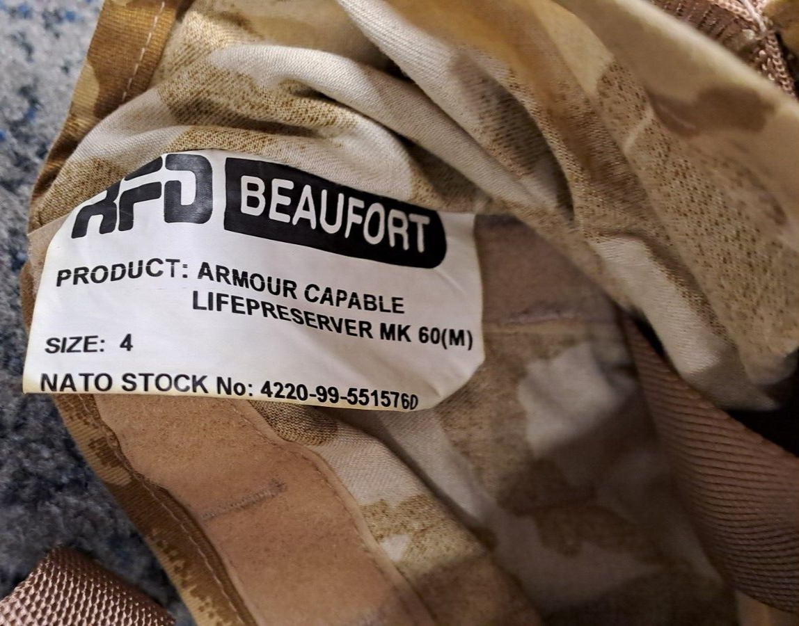 RARE Original RAF Desert DPM MK60 Life Preserver Armour Capable Vest Size 4