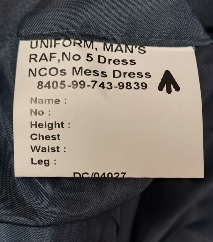RAF ROYAL AIR FORCE SURPLUS OFFICERS MESS DRESS JACKET TUNIC MILITARY SURPLUS