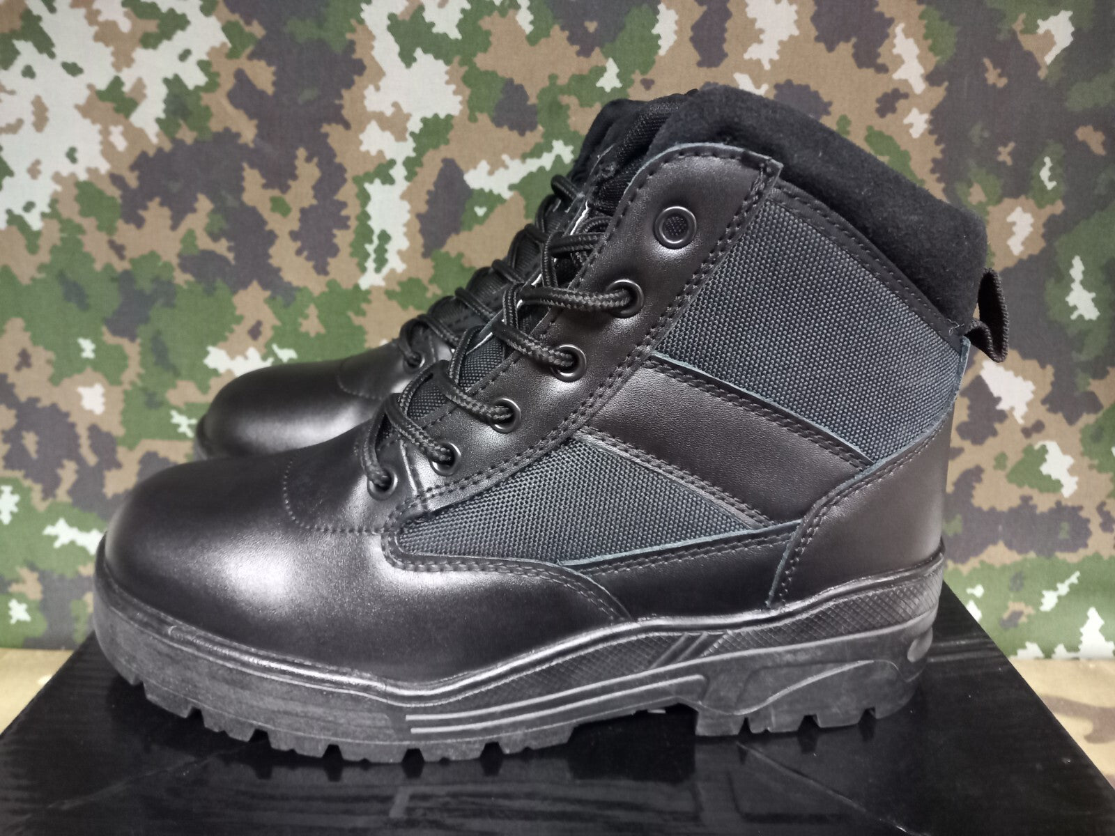 NEW BRITISH ARMY MILITARY STYLE SAVAGE ISLAND COMBAT BOOTS BLACK LEATHER - 5 M