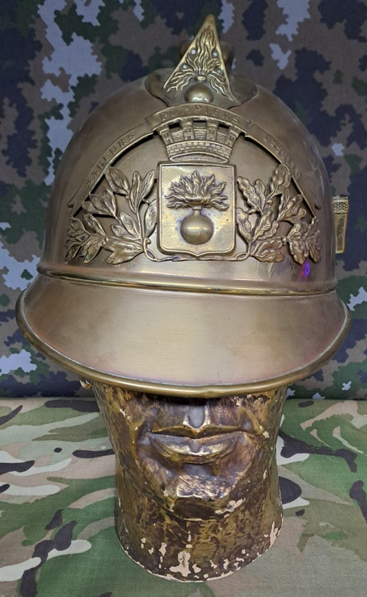 Original Antique FRENCH SAPEURS POMPIERS FIREMAN’S HELMET Osselle Fire Service