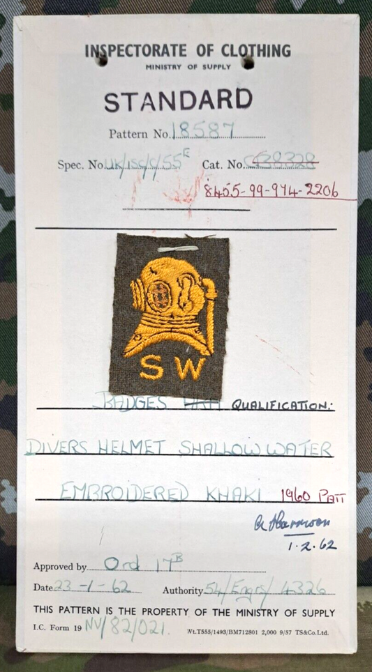 Genuine Vintage British Army Inspectorate of Stores Cloth Badge Sample Card 1962