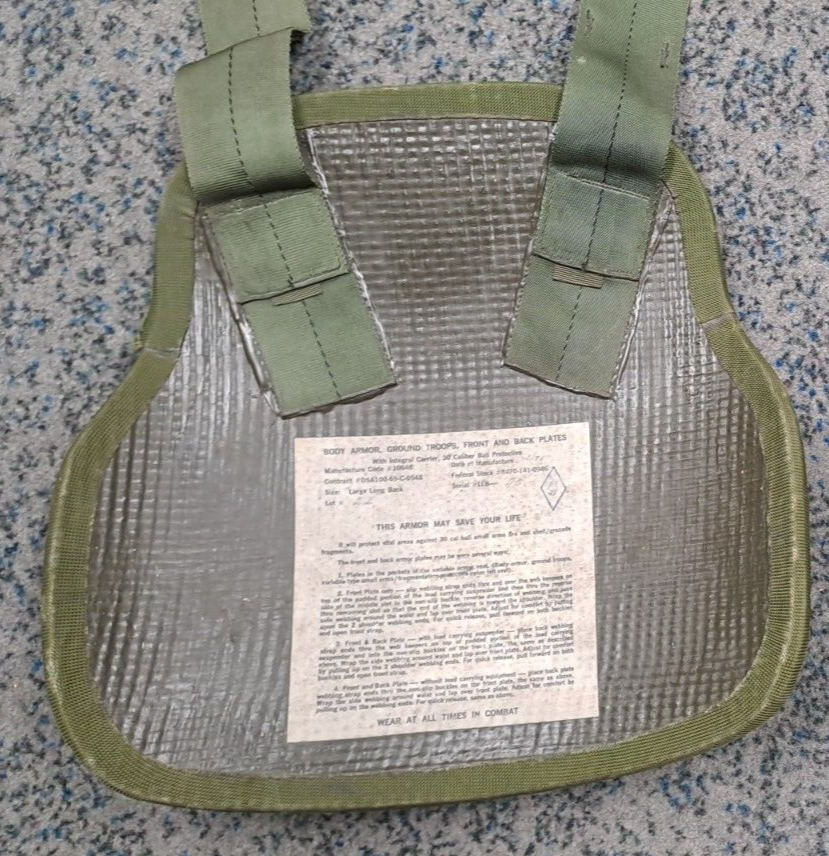 Rare US Army Military Vietnam Era Body Variable Armour Ground Troop Back Plate