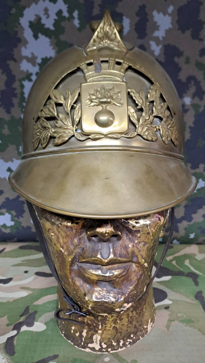 Antique FRENCH SAPEURS POMPIERS FIREMAN’S HELMET Crouy sur Ourcq Fire Service