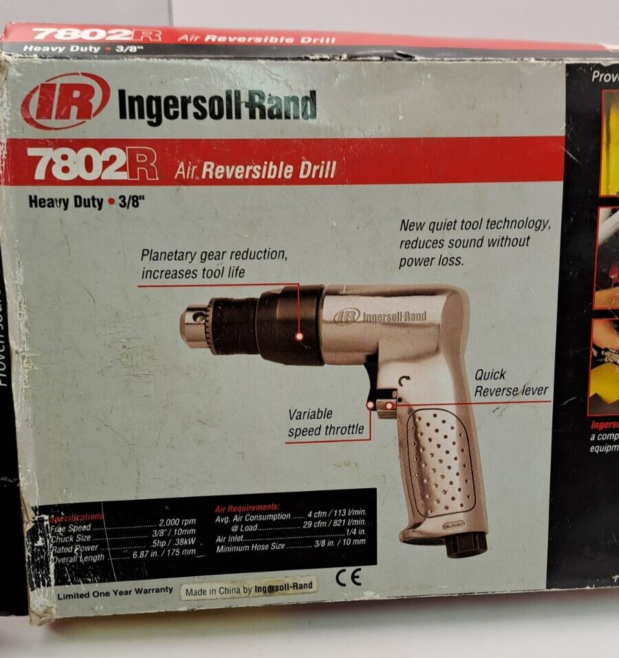 Reversible Air Drill 2000 RPM Ingersoll Rand 7802R 3/8" Tool Working Boxed