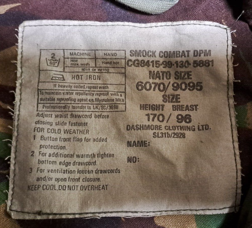 VINTAGE COLD WAR ERA BRITISH ARMY MILITARY DPM CAMO COMBAT SMOCK JACKET  170/96