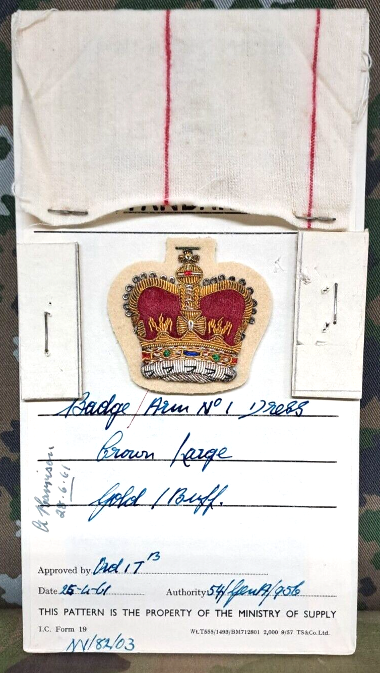 Genuine Vintage British Army Inspectorate of Stores Cloth Badge Sample Card 1961