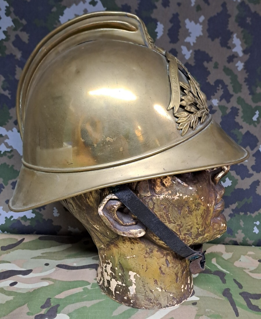 Antique FRENCH SAPEURS POMPIERS FIREMAN’S HELMET Crouy sur Ourcq Fire Service