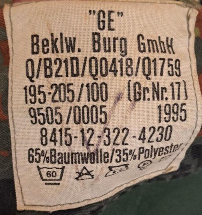 Genuine German Vintage Army Military Jacket Coat Flecktarn Camo & Liner