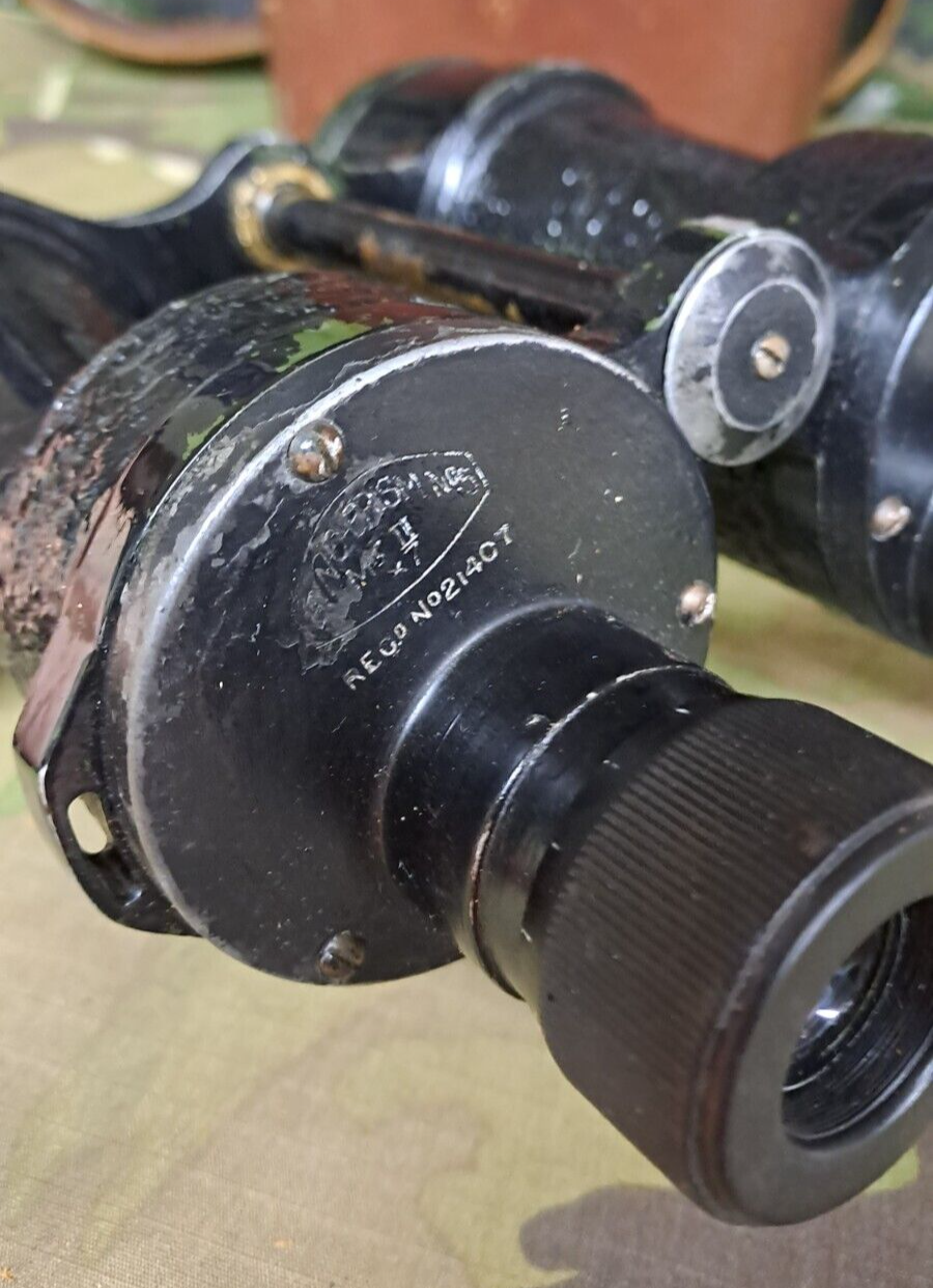Antique Vintage Rare WW2 British Ross Binoculars & Leather Case Wartime