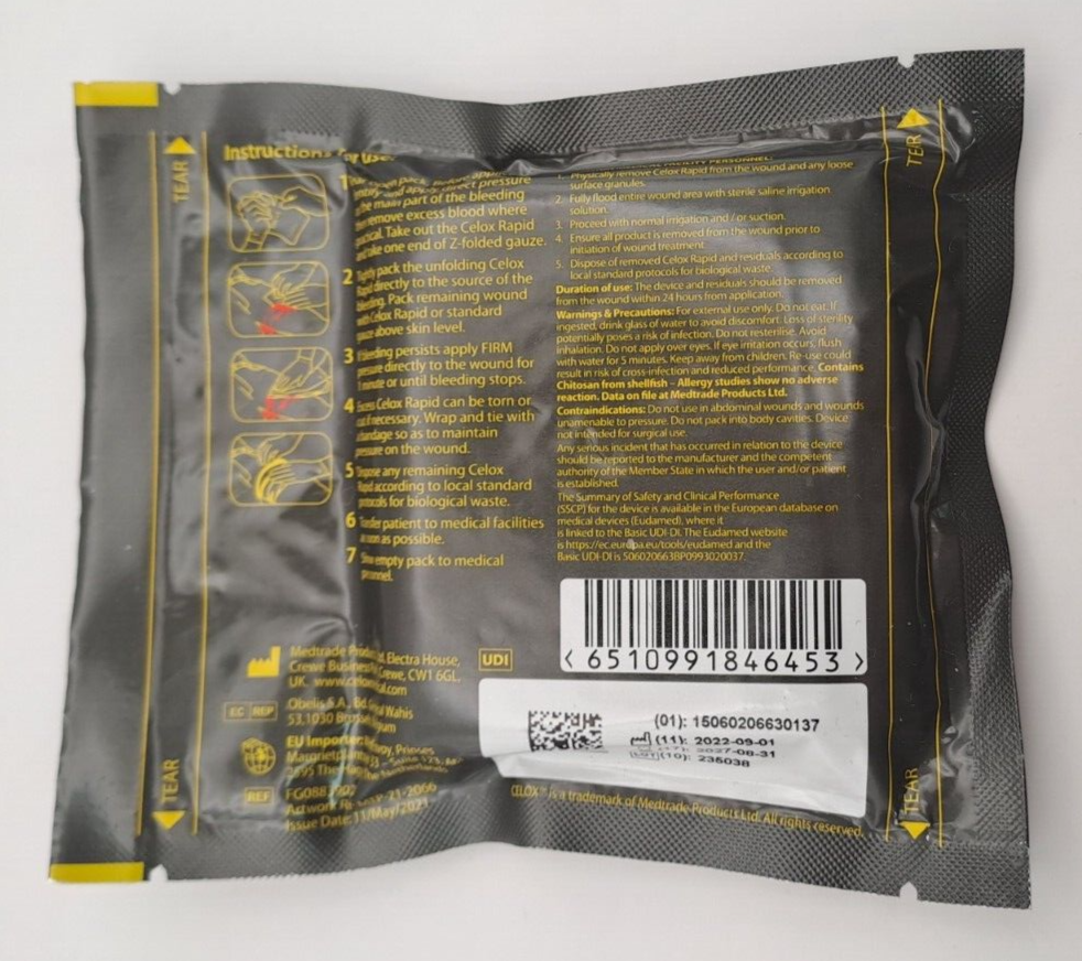 New Celox Rapid Z-Fold Gauze 1.5m IFAK Quikclot Bandage Exp - 2027 Medic