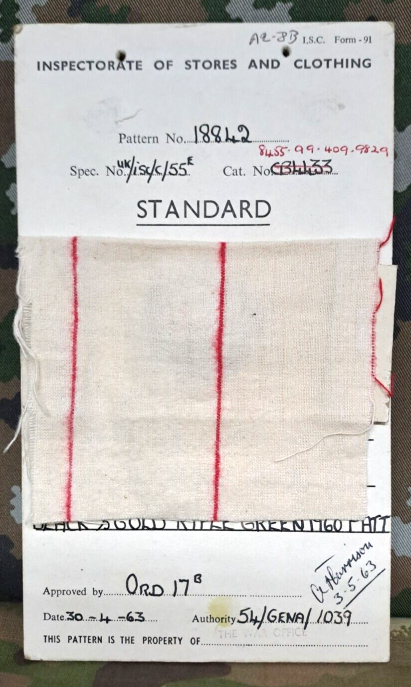 Genuine Vintage British Army Inspectorate of Stores Cloth Badge Sample Card 1963