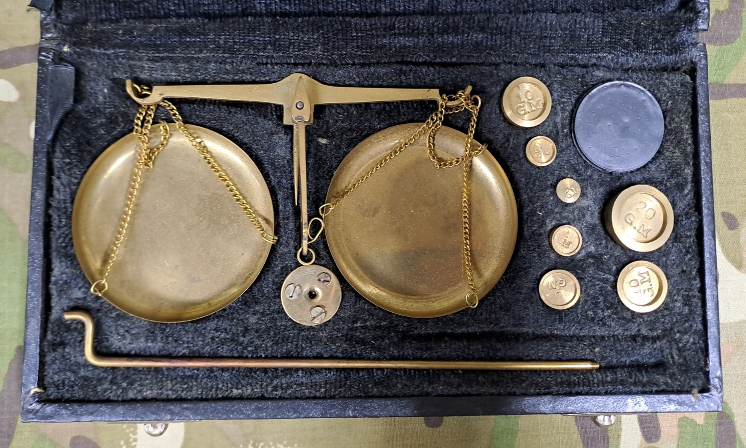 Small Vintage Brass Jewelers Scale With Weights In Black Velvet Case